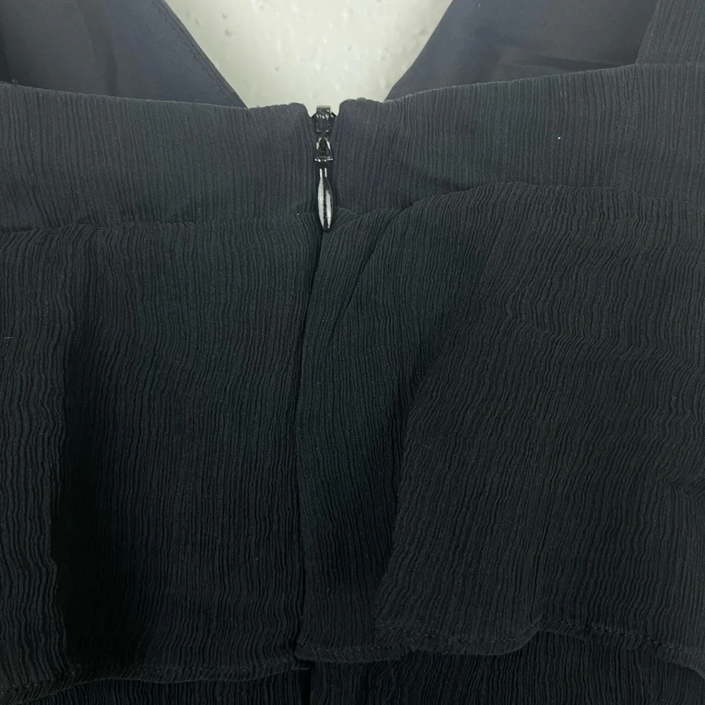 J. Crew Zadie 100% Silk Black Mini Dress Tiered Ruffle V-Neck Size 10 - Picture 9 of 10